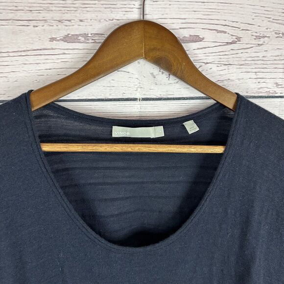 Vince Shirt Top Womens Small Blue Knit Cashmere Wool Boxy Popover Minimalist - Picture 2 of 13